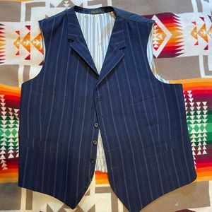 RRL Indigo Stripe Vest Wool Fabric Made In Italy